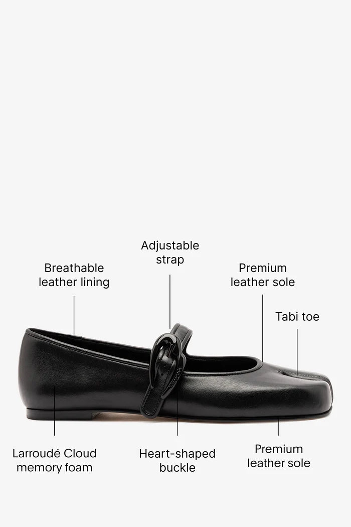 Verona Tabi Ballet Flat Black Leather Flat Larroudé
