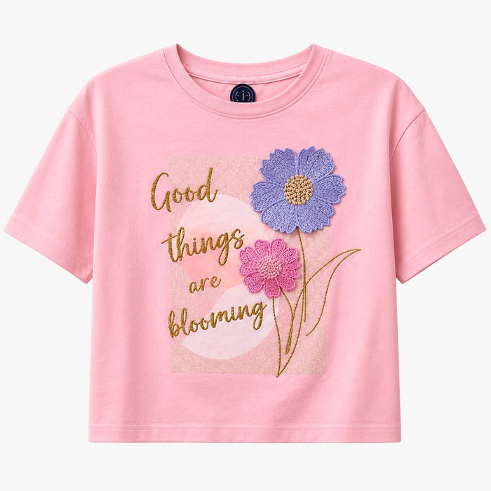 VITAMINS 3D FLOWER EMBELLISHED BOXY FIT T-SHIRT