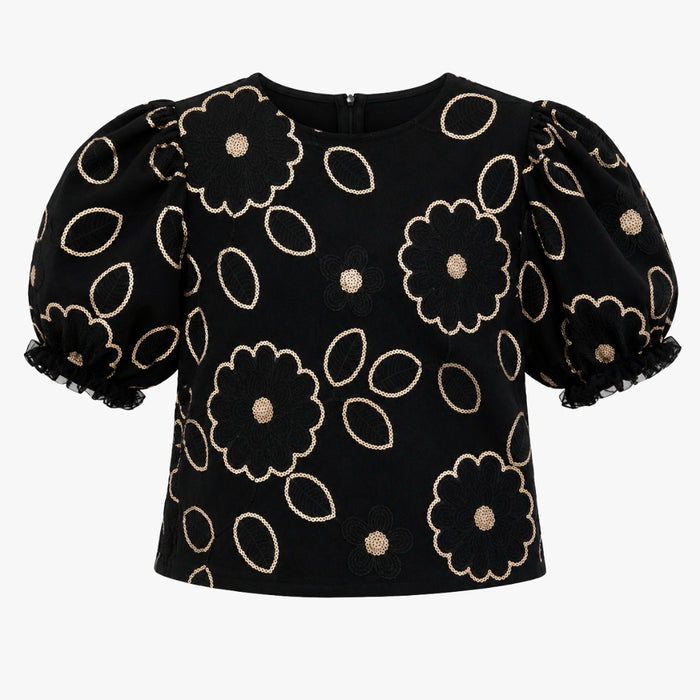 VITAMINS BALLOON SLEEVES EMBROIDERED MATCHING TOP