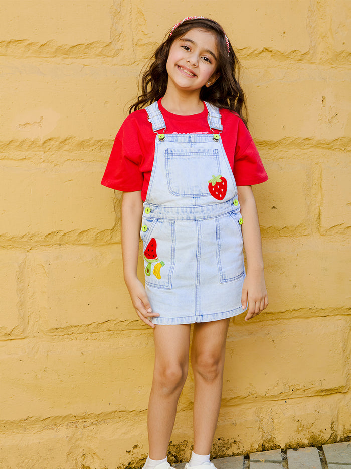 VITAMINS CROCHET PATCHED DUNGREE DRESS