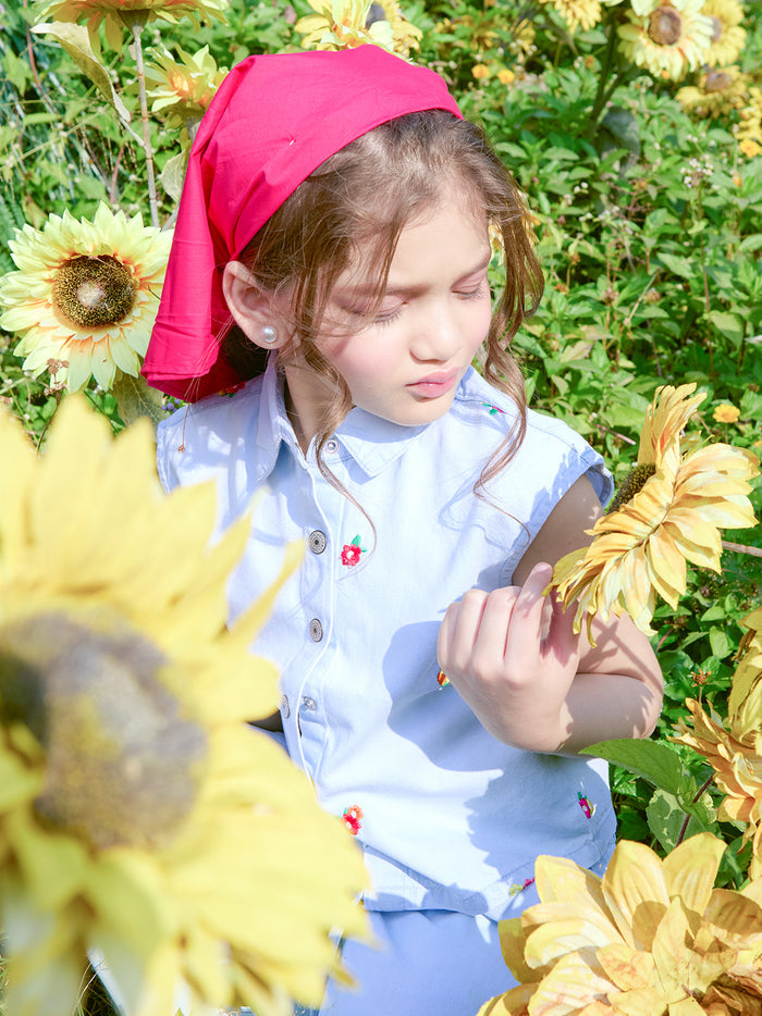 VITAMINS EMBROIDERED FLOWER DENIM MATCHING TOP