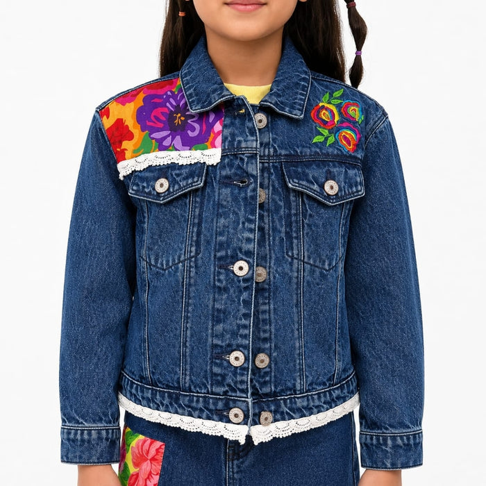 VITAMINS FLORAL EMBROIDERED DENIM JACKET