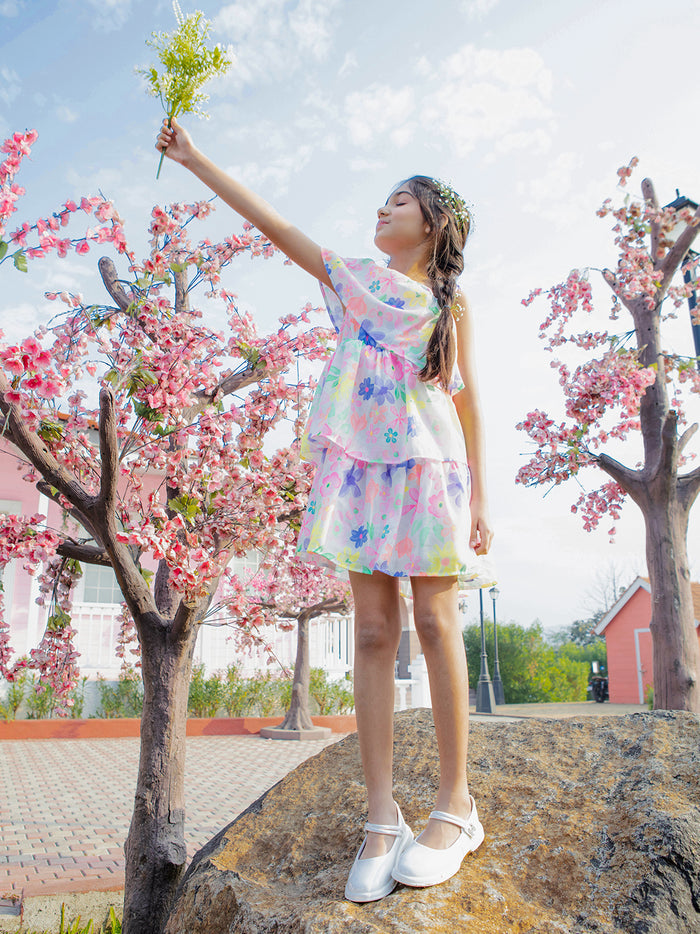 VITAMINS FLORAL ONE SHOULDER DRESS