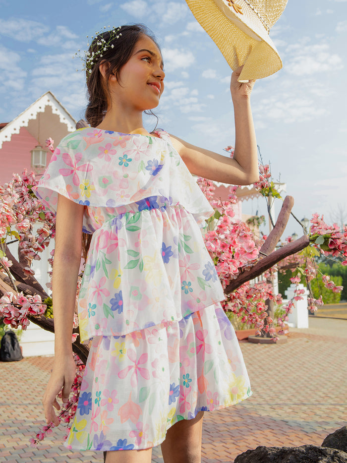 VITAMINS FLORAL ONE SHOULDER DRESS