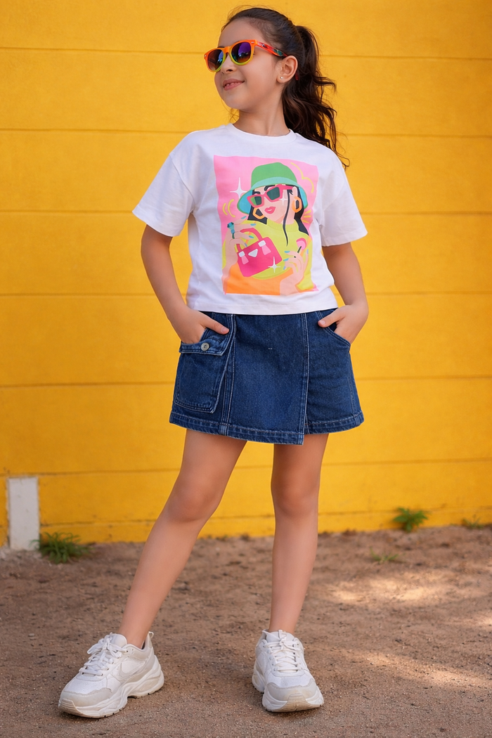 VITAMINS ROUND NECK COLOR BLOCK CHARACTER GRAPHIC T-SHIRT