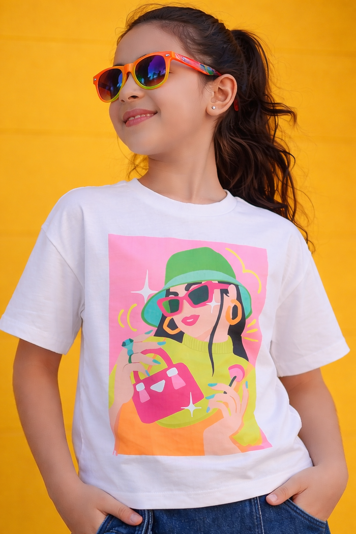VITAMINS ROUND NECK COLOR BLOCK CHARACTER GRAPHIC T-SHIRT