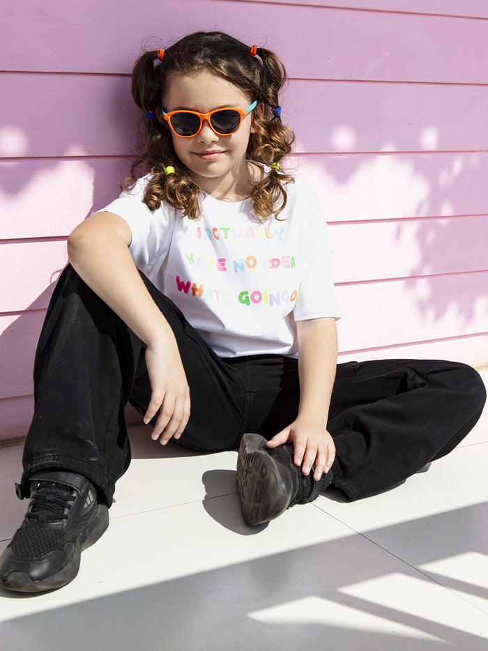 VITAMINS ROUND NECK WAIST LENGTH T-SHIRT WITH TEXT GRAPHIC