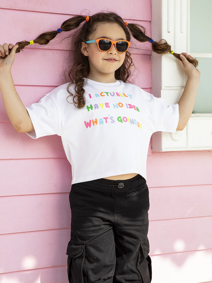 VITAMINS ROUND NECK WAIST LENGTH T-SHIRT WITH TEXT GRAPHIC