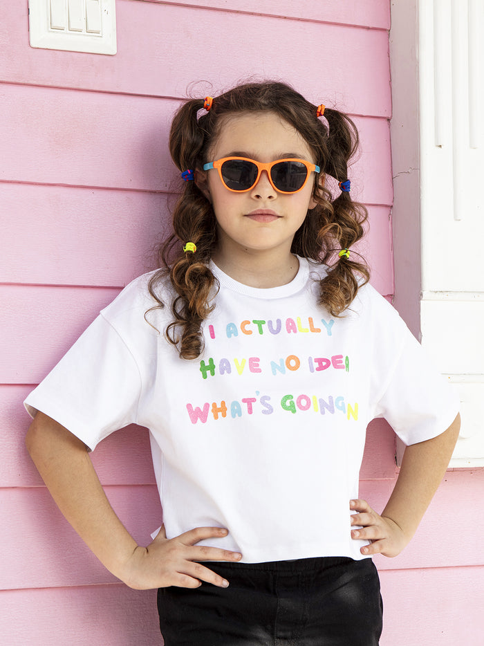 VITAMINS ROUND NECK WAIST LENGTH T-SHIRT WITH TEXT GRAPHIC