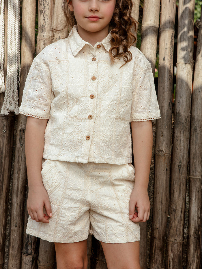 VITAMINS SCHIFFLI EMBROIDERED MATCHING SHORTS