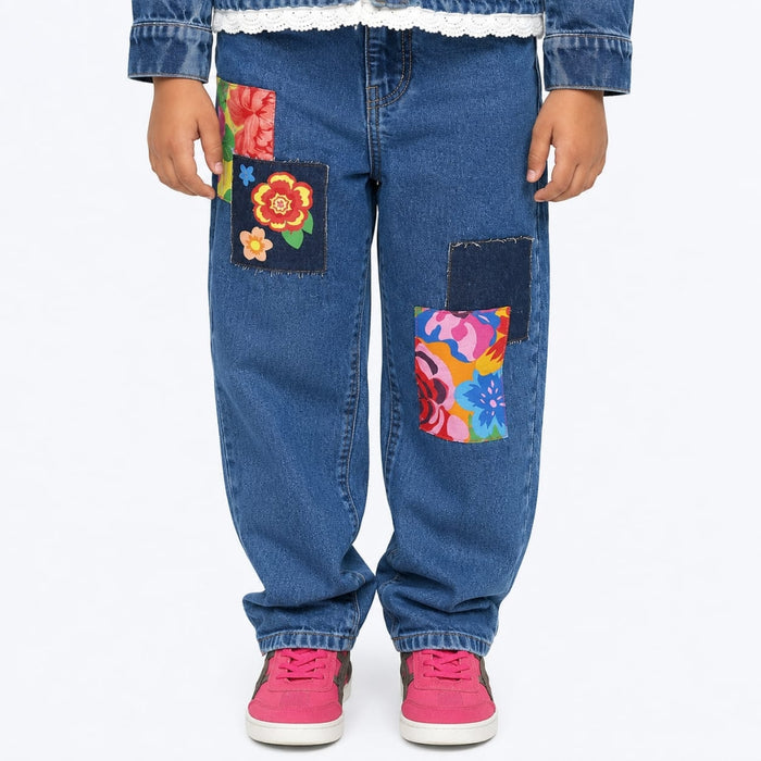 VITAMINS STRAGHT FIT PATCH WORK DENIM PANTS