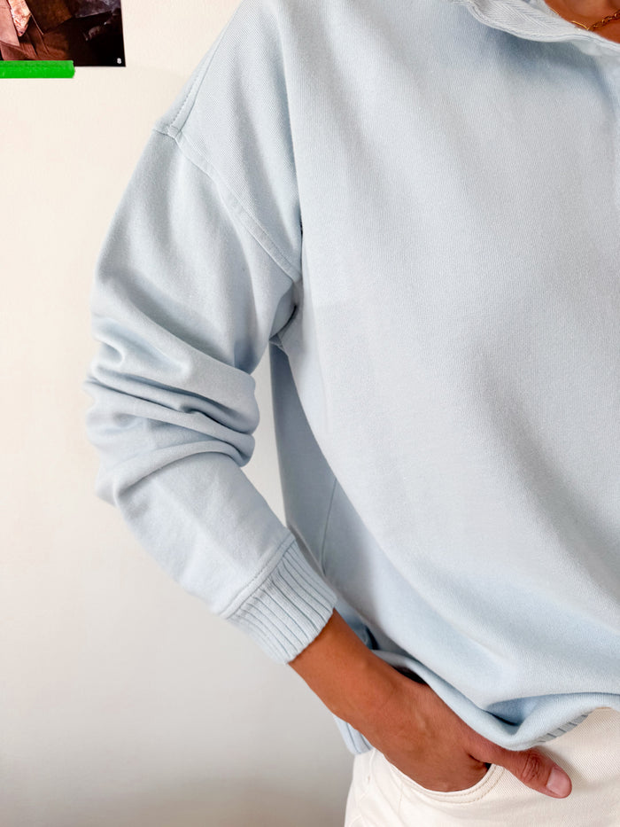 Peach Love Washed Denim Pullover W/Quilted Collar – women's denim