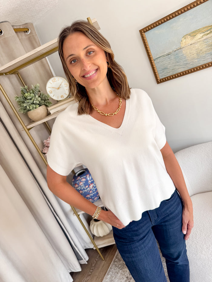 Liverpool Whipped Cream Short Sleeve Sweater – women's sweater