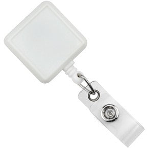 White Square Max Label Badge Reel with Vinyl Strap and Slide Belt Clip - 920-I-WHT, Qty = 25