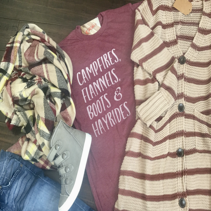 Wholesale Campfires, Flannels, Boots, & Hayrides Tee