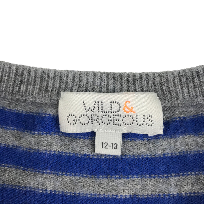 Wild 12-13 years grey black and blue striped jumper