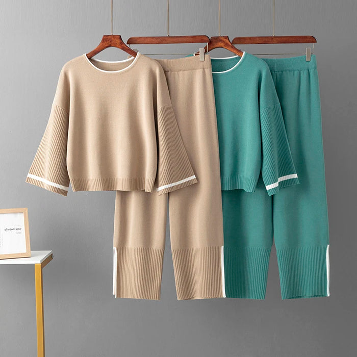 Women's 2-Piece Knit Sweater & Wide-Leg Pants Lounge Set