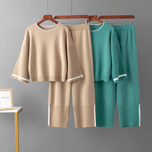 Women's 2-Piece Knit Sweater & Wide-Leg Pants Lounge Set