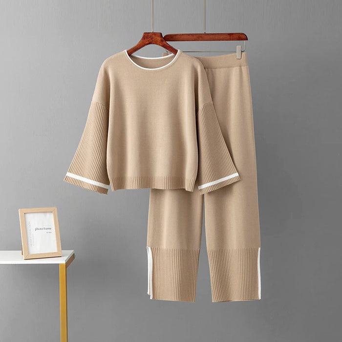 Women's 2-Piece Knit Sweater & Wide-Leg Pants Lounge Set
