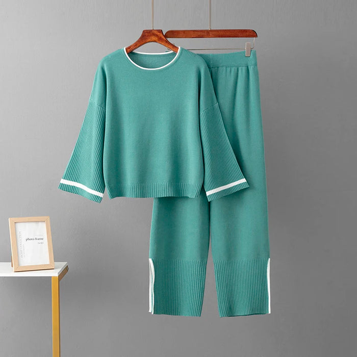 Women's 2-Piece Knit Sweater & Wide-Leg Pants Lounge Set