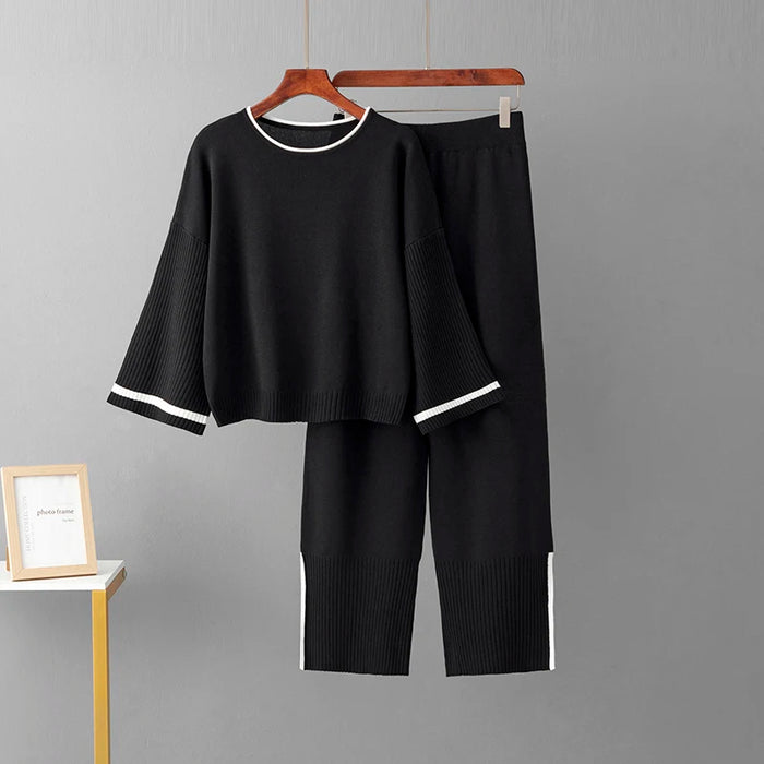 Women's 2-Piece Knit Sweater & Wide-Leg Pants Lounge Set