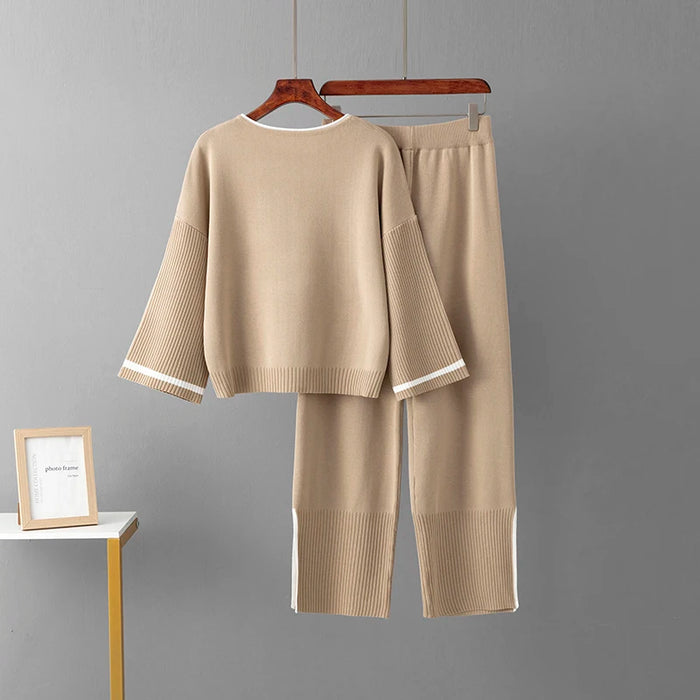 Women's 2-Piece Knit Sweater & Wide-Leg Pants Lounge Set