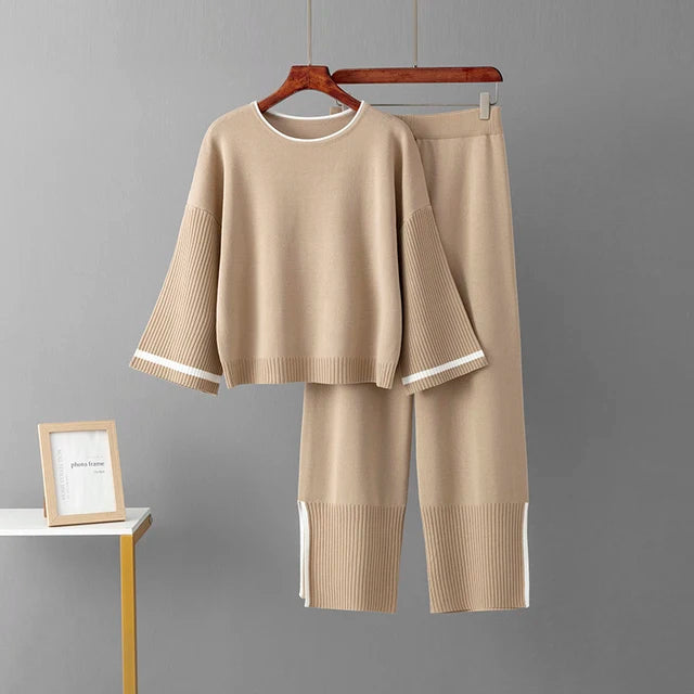 Women's 2-Piece Knit Sweater & Wide-Leg Pants Lounge Set
