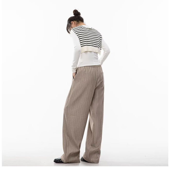 Women's Wide Leg Trousers - Drawstring Casual Pants