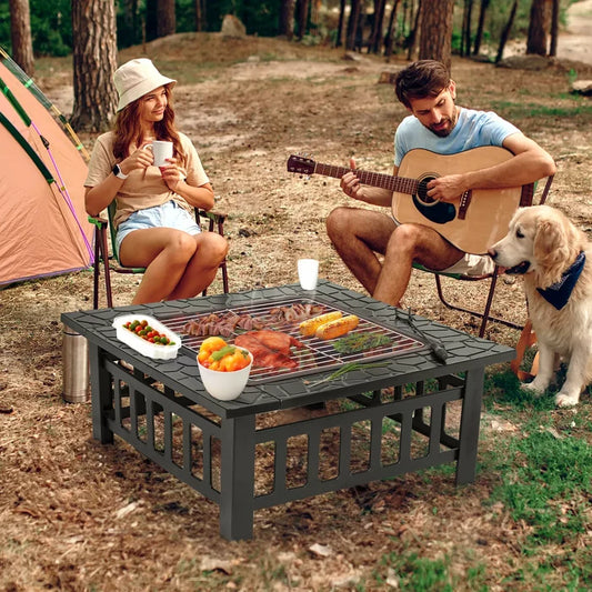 Wood Burning Fire Pit Backyard Fireplace W/Cover