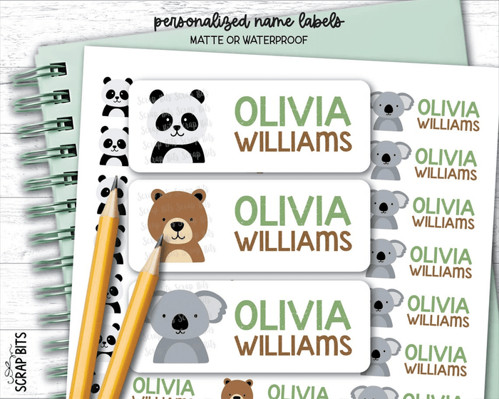 Woodland Bears Name Labels, Personalized Belonging Labels - Scrap Bits