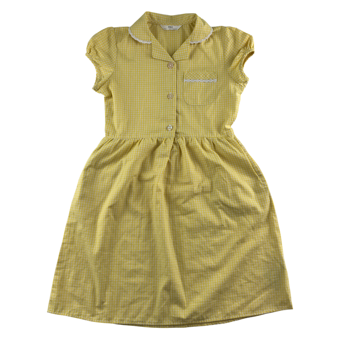 Yellow gingham with buttons girls school summer dress
