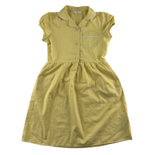 Yellow gingham with buttons girls school summer dress