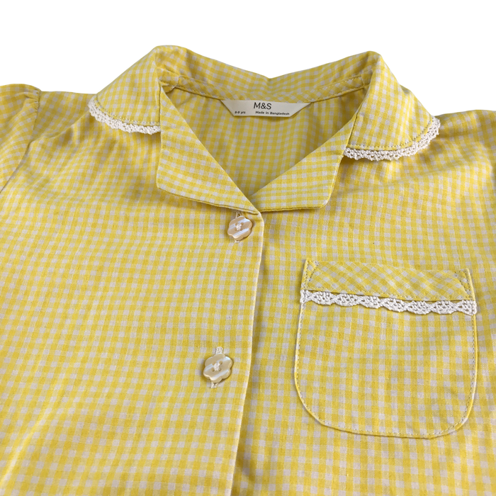 Yellow gingham with buttons girls school summer dress