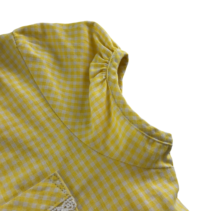 Yellow gingham with buttons girls school summer dress