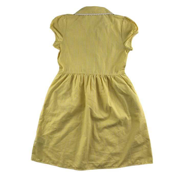 Yellow gingham with buttons girls school summer dress