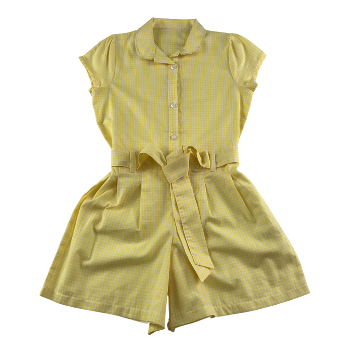 Yellow gingham with zipper girls school playsuit