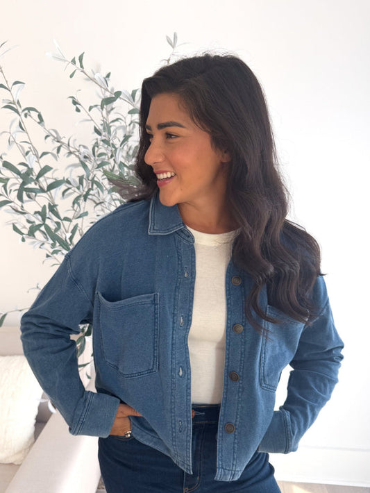 [Z SUPPLY] All Day Cropped Knit Jacket- Vintage Indigo