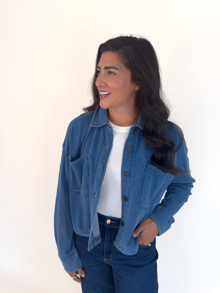 [Z SUPPLY] All Day Cropped Knit Jacket- Vintage Indigo