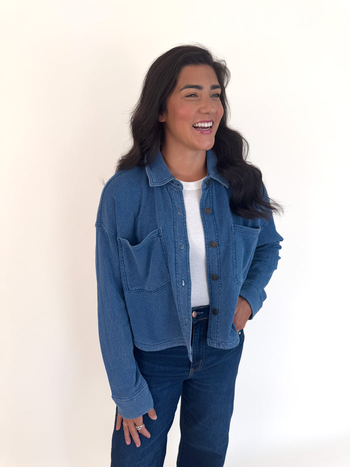 [Z SUPPLY] All Day Cropped Knit Jacket- Vintage Indigo