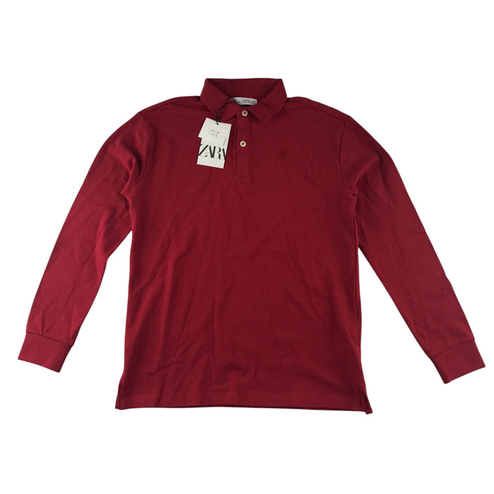 Zara 11-12 years red polo shirt long sleeve button up collar cotton