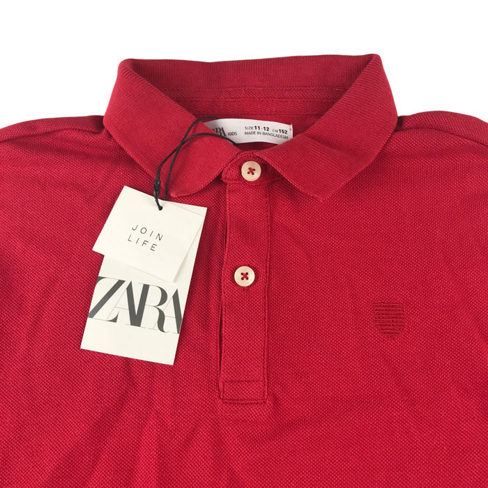 Zara 11-12 years red polo shirt long sleeve button up collar cotton
