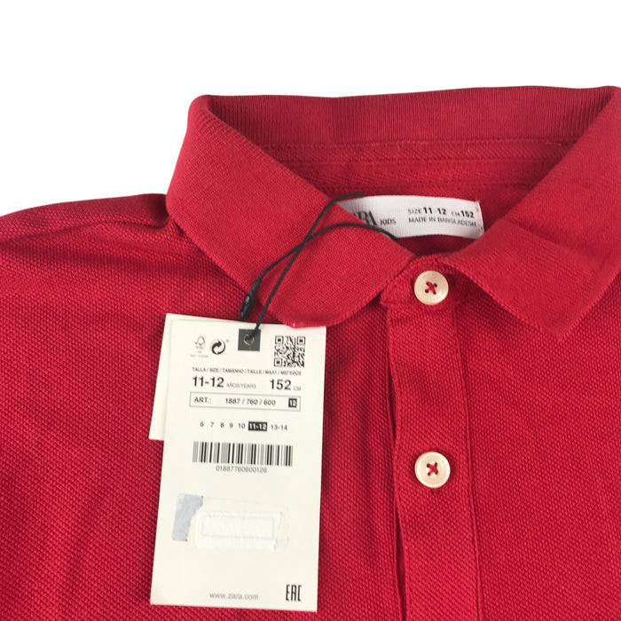 Zara 11-12 years red polo shirt long sleeve button up collar cotton