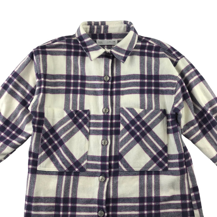 Zara 6 years white and purple checked buttoned oversized cotton shirt