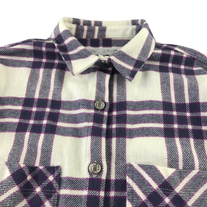 Zara 6 years white and purple checked buttoned oversized cotton shirt